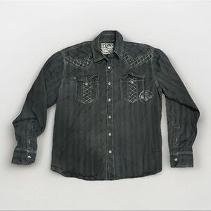 Y2K Affliction Button Down Shirt Men’s Large | Gothic Streetwear Long Sleeve